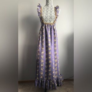 Vintage 60s 70s Dollyrockers By Sambo Floral Maxi Dress Ruffle Hem